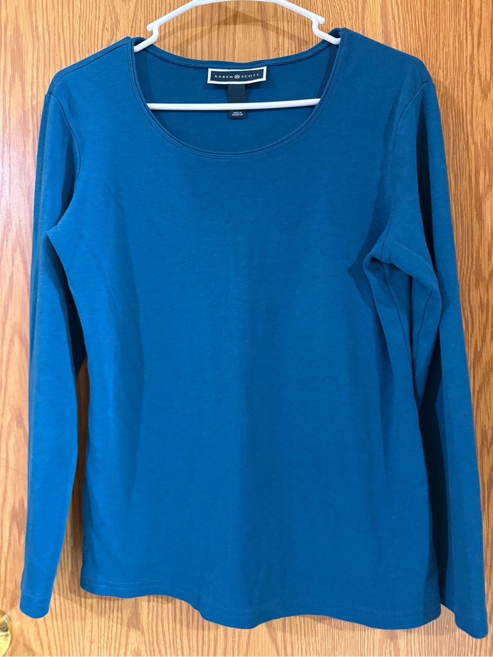 Karen Scott Teal-Blue Long Sleeve Scoop Neck Top